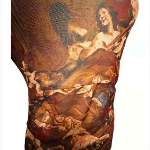 Fashion Nova XL Bodycon Midi Dress Renaissance Art High Neck Long Sleeve NEW - Picture 2 of 10
